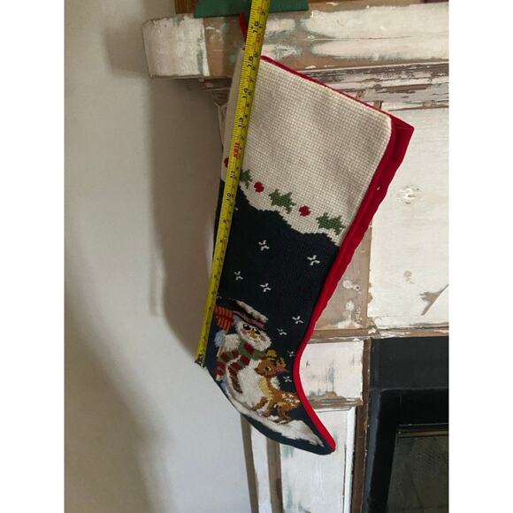 Vintage Wool Embroidered Snowman Velvet Back Christmas Stocking - Picture 6 of 7